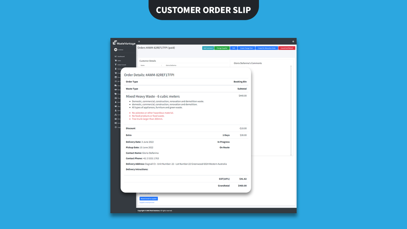 Customer Order Slip screenshot
